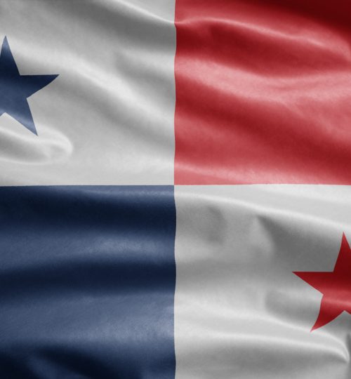 Panamanian flag waving in the wind. Close up of Panama banner blowing, soft and smooth silk. Cloth fabric texture ensign background. Use it for national day and country occasions concept.