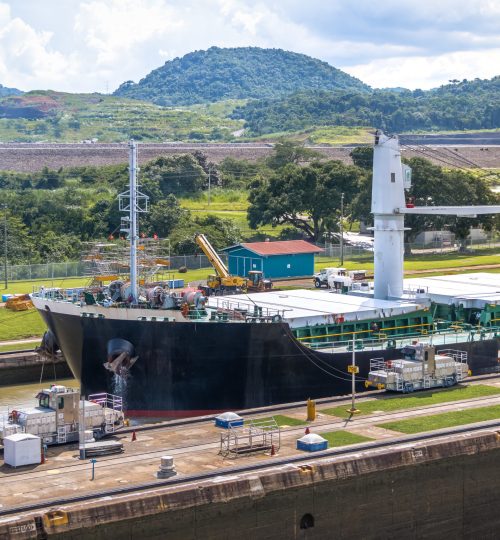 Ship crossing Panama Canal at Miraflores Locks - Panama City, Pa